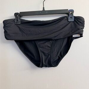 Lauren Ralph Lauren Black Fold-Over Side Ruched Bikini Bottom Sz 14 Classic NWT